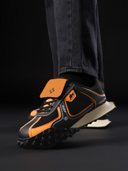 Shoevy Black & Orange Performance Sneakers | Cushioned Sport Street Shoes